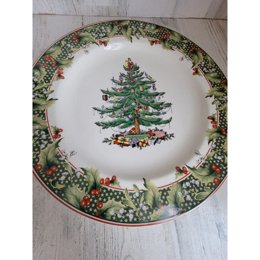Vintage 12‎ Spode xmas tree berry plate home decor Mistletoe